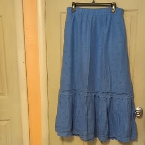 NWOT Abercrombie Fitch Large Petite Blue Eyelet Maxi Cotton Skirt